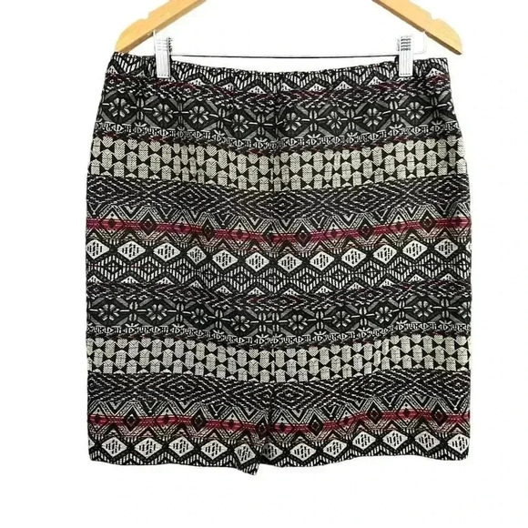 J Jill Lined Skirt MEDIUM Women's Tribal Aztec Pencil Fitted Short Straight - Picture 2 of 11